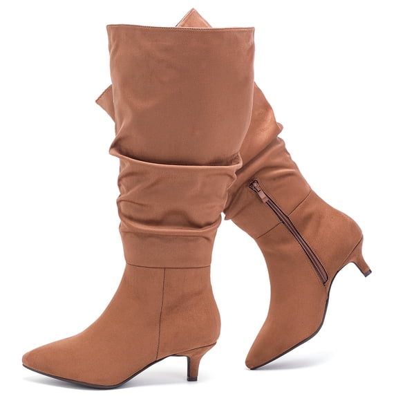 LOVE STEETLY Women's Extra Wide Calf Knee‑High Slouchy Boots, True Wide Width Kitten Heel Plus Size Comfort Boot.
