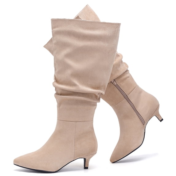 LOVE STEETLY Women's Extra Wide Calf Knee‑High Slouchy Boots, True Wide Width Kitten Heel Plus Size Comfort Boot.