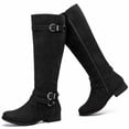 thumbnail image 1 of LOVE STEETLY Women's Knee High Chunky Heel Boots, Side Zipper Round Toe Faux Leather Casual Buckle Comfort Versatile Boot., 1 of 7