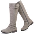 thumbnail image 1 of LOVE STEETLY Women's Knee High Chunky Heel Boots, Side Zipper Round Toe Faux Leather Casual Buckle Comfort Versatile Boot., 1 of 7