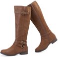 thumbnail image 1 of LOVE STEETLY Women's Knee High Chunky Heel Boots, Side Zipper Round Toe Faux Leather Casual Buckle Comfort Versatile Boot., 1 of 6