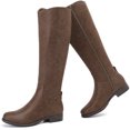 thumbnail image 1 of LOVE STEETLY Women's Knee High Low Heel Riding Boots, Side Zipper Round Toe Faux Leather Casual Comfort Versatile Boot, 1 of 6