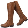 thumbnail image 1 of LOVE STEETLY Women's Knee High Low Heel Riding Boots, Side Zipper Round Toe Faux Leather Casual Comfort Versatile Boot, 1 of 6