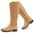 thumbnail image 1 of LOVE STEETLY Women's Knee High Low Heel Riding Boots, Side Zipper Round Toe Faux Leather Casual Comfort Versatile Boot, 1 of 6