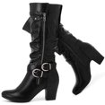 thumbnail image 1 of LOVE STEETLY Women's Knee High Slouchy Chunky Heel Boots, Side Zipper Round Toe Faux Leather Casual Comfort Versatile Boot, 1 of 7