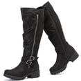 thumbnail image 1 of LOVE STEETLY Women's Knee High Slouchy Chunky Heel Boots, Side Zipper Round Toe Faux Leather Casual Comfort Versatile Boot, 1 of 7