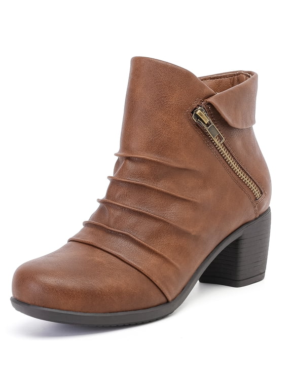 Women's Slouchy Riding Ankle Booties, Round Toe Casual Versatile Comfort Short Boots