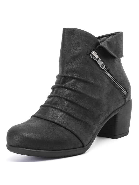 Women's Slouchy Riding Ankle Booties, Round Toe Casual Versatile Comfort Short Boots