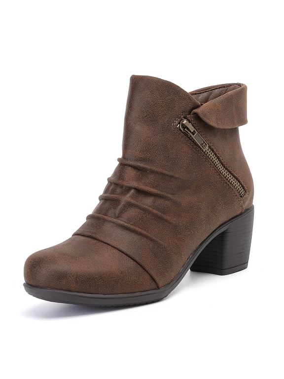 Women's Slouchy Riding Ankle Booties, Round Toe Casual Versatile Comfort Short Boots