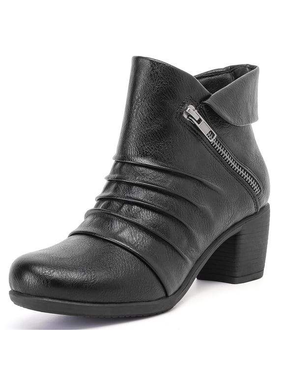 Women's Slouchy Riding Ankle Booties, Round Toe Casual Versatile Comfort Short Boots