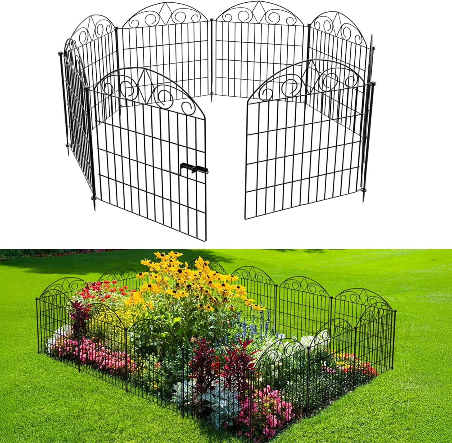 LOVE STORY 10 Panels No Dig Decorative Garden Fence with Gate Animal ...