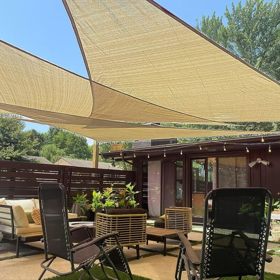 LOVE STORY 14' x 14' x 14' Triangle Sun Shade Sail Canopy UV Block Sunshade for Patio Backyard Garden Outdoor, Sand (We Make Custom Size)
