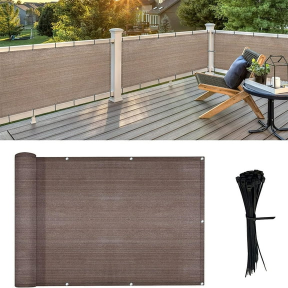 LOVE STORY 3' x 10' Balcony Privacy Screen Fence Cover Mesh for Deck Patio Porch Railing, Brown