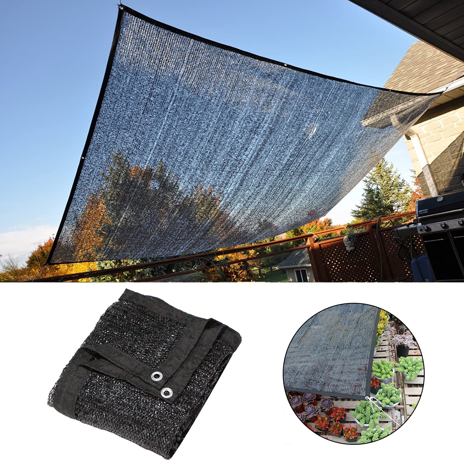 Black High Density Polyethylene Sun Shade Cloth with Grommets
