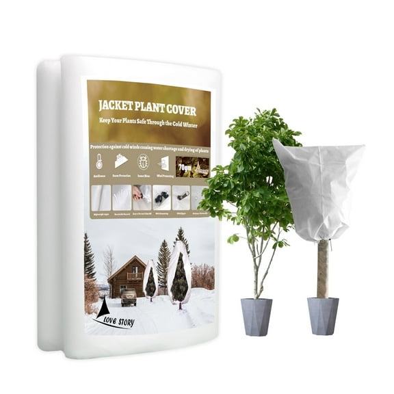 LOVE STORY Plant Covers Freeze Protection with Zipper Drawstring, 1pcs 75"x90" Winter Cold Weather Frost Blankets Trees Shrubs Jacket Reusable Frost Protection Cloth