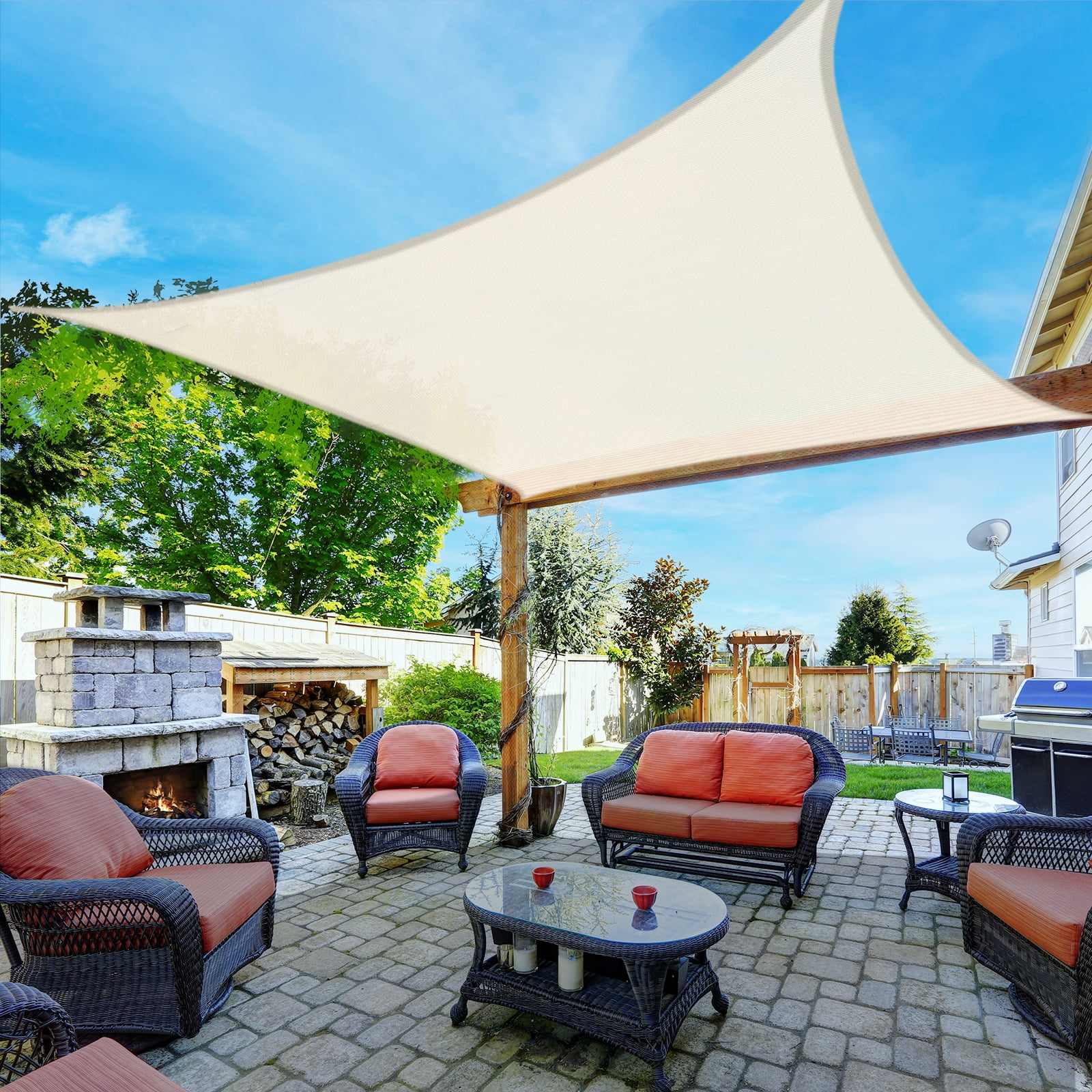 LOVE STORY Sun Shade Sail Rectangle 12' x 16' Beige Canopy UV Block