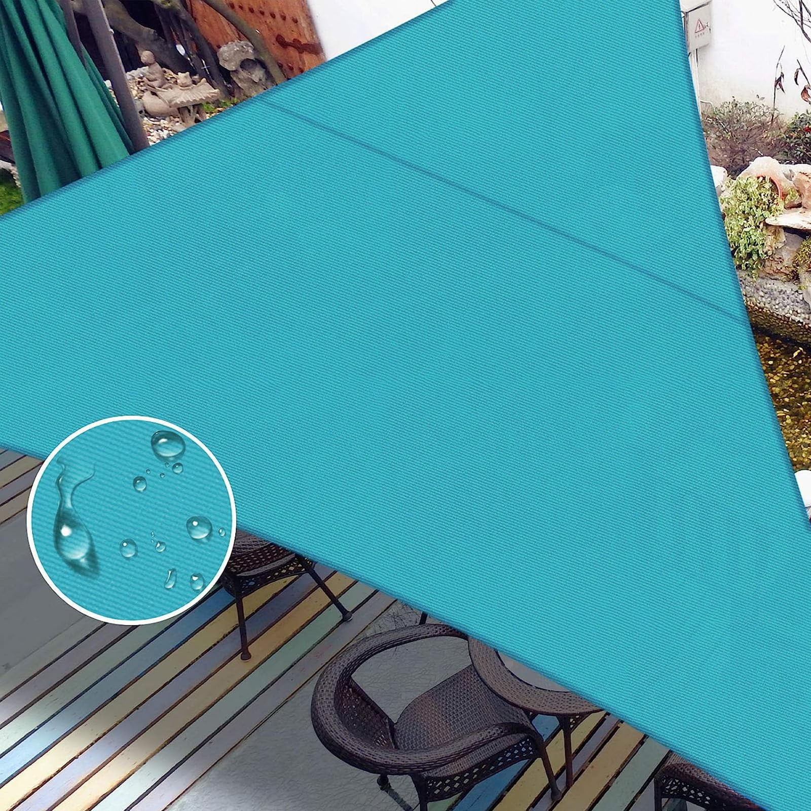 Turquoise Blue Waterproof Triangle Sun Shade Sail Canopy