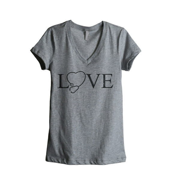 LOVE Scope Nurse Women's Fashion Relaxed V-Neck T-Shirt Tee Heather Grey Large