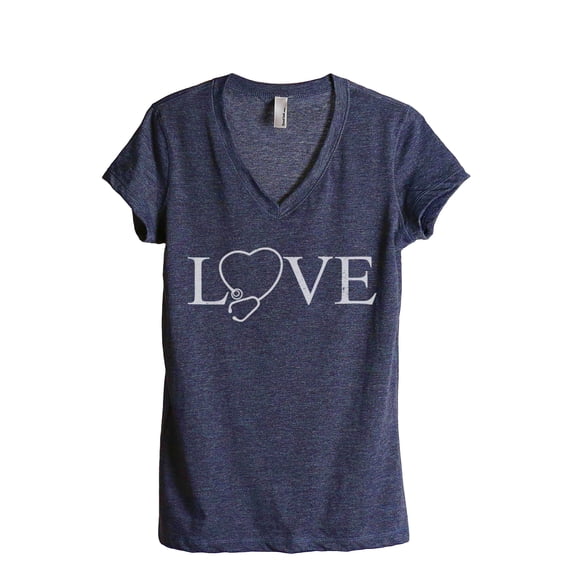 LOVE Scope Nurse Women's Fashion Relaxed V-Neck T-Shirt Tee Heather Navy 2X-Large