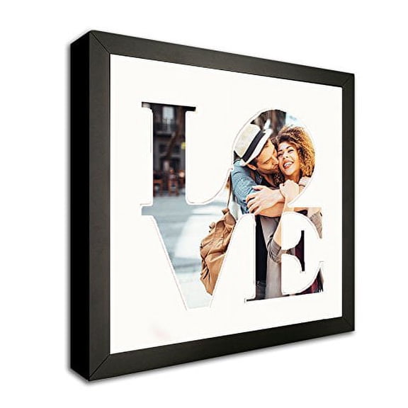 LOVE Sculpture Photo Frame Mat for your 8x10 Photo - White Mat with a Black Frame