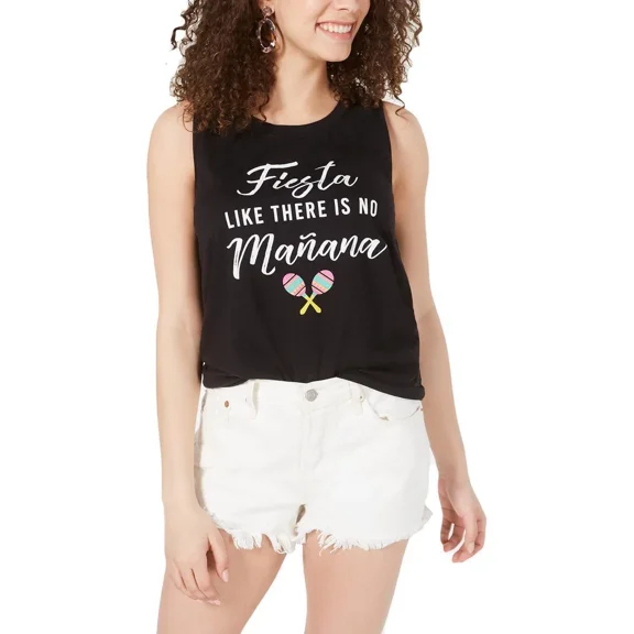 Love Tribe Womens Juniors' Fiesta Graphic Tank Top (Large, Black)