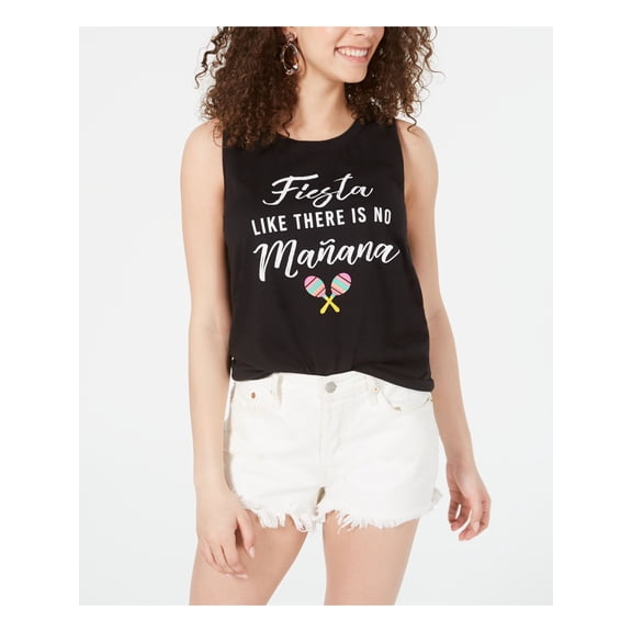 LOVE TRIBE Womens Black Printed Sleeveless Crew Neck Tank Top XS