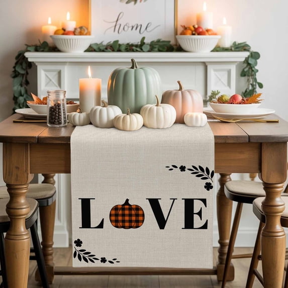 LOVE Table Runner, Autumn Thanksgiving Kitchen Dining Table Decoration for Home Party Decor 13x120 Inches