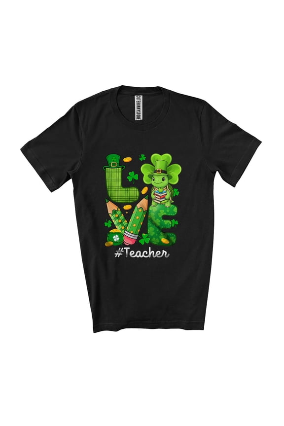 LOVE Teacher; Amazing St. Patrick's Day Turtle Plaid Shamrocks Irish Family Unisex T-Shirt