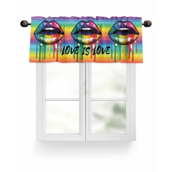 LOVE IS Valances for Windows LOVE Colored Lips Rainbow Gradient Valance Rod Pocket Light Filtering Short Window Treatments Curtains for Kitchen Bathroom Living Room Bedroom, 1 Panel, 54 x 18 Inch