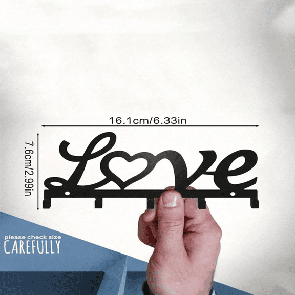 LOVE Wall-Mounted Metal Hook Organizer, Decorative Floating Wall Hanger with Multiple Hooks