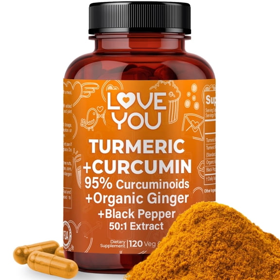 LOVE YOU Turmeric Curcumin with Ginger Joint Support 120 Veggie Capsules 4 oz