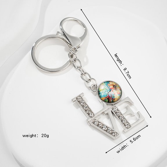 LOVE Zircon Inlaid Metal Keychain Pendant Fashion Hummingbird Time Gemstone Key Ring Accessory