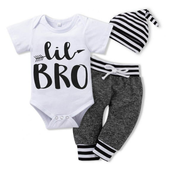 LOVEBAY 0-18 Months Baby Boy Clothes Newborn Boy Outfit Infant Romper Long Pants Hat 3PCS Bodysuit Clothing Set Baby Boys' Bodysuits