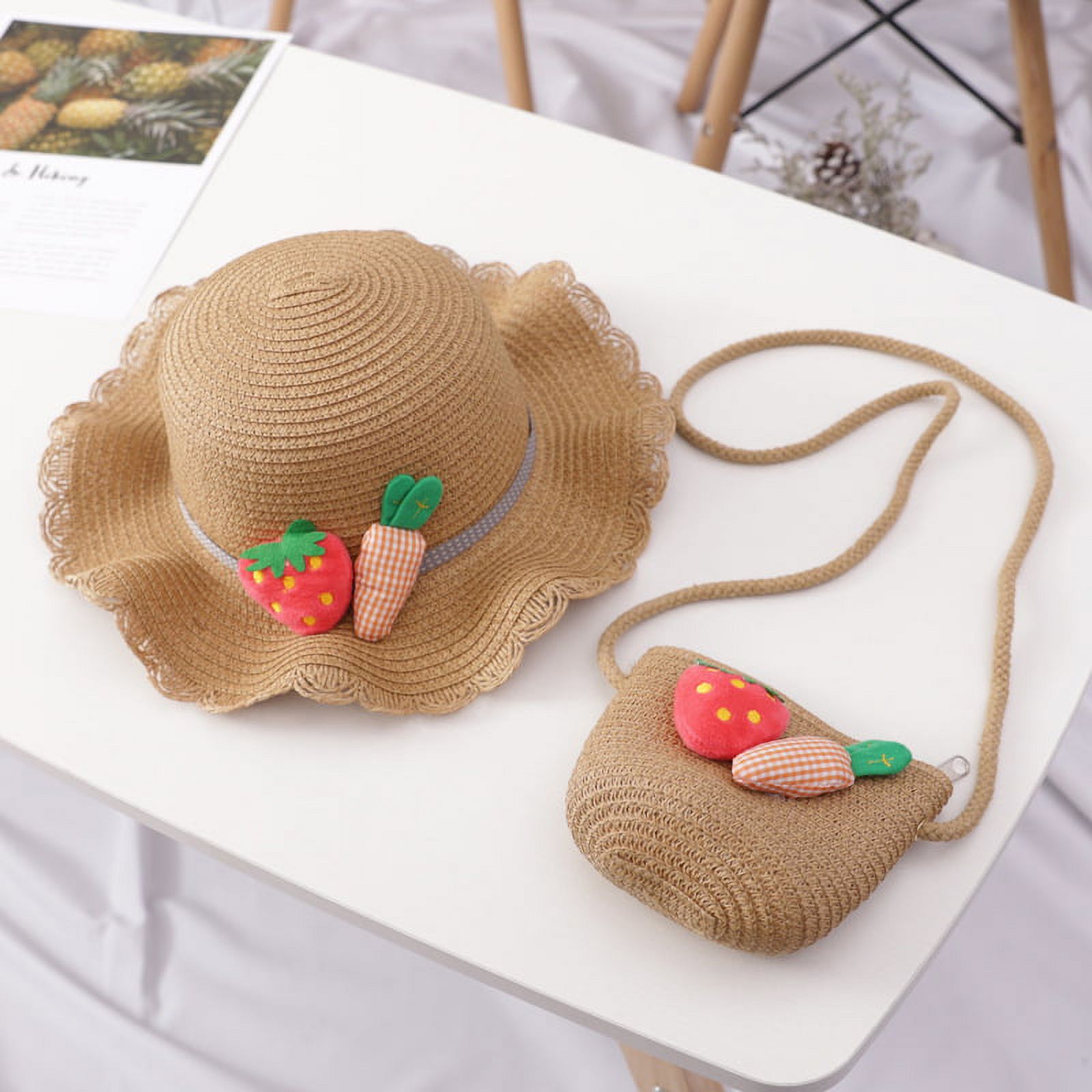 GIRLS MATCHING HATS & PURSE ENSEMBLES Amazon.com: Anopo Girls Straw Hat Purse Bag Set Lace Brim  main image 3