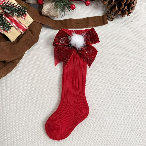 LOVEBAY Baby Knee High Sock Toddler Girl Bow Socks Baby Stocking Infant Girls Socks Xmas Holiday Socks Winter Warm Socks