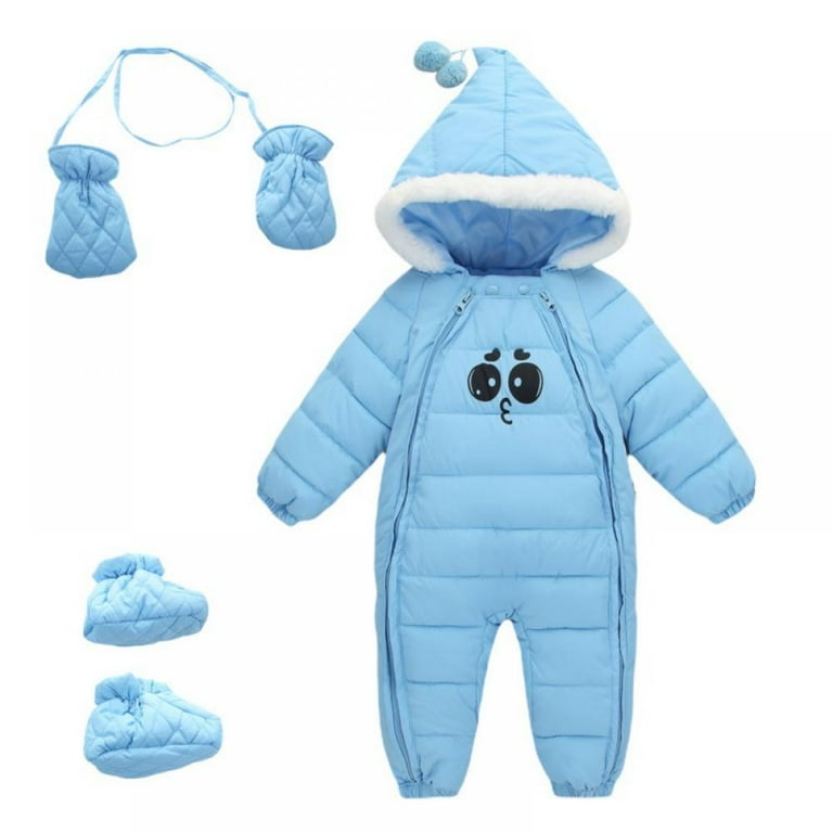 LOVEBAY Baby Winter Snowsuit Hooded One Piece Jumpsuit with Gloves Feet Zipper Warm Padded Sleepsuit 0 24M