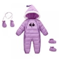 thumbnail image 1 of LOVEBAY Baby Winter Snowsuit Hooded One-Piece Jumpsuit with Gloves Feet Zipper Warm Padded Sleepsuit 0-24M, 1 of 6