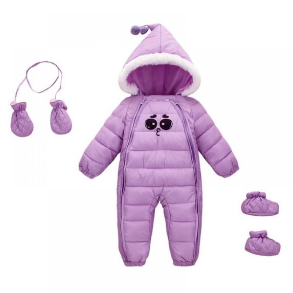 LOVEBAY Baby Winter Snowsuit Hooded One-Piece Jumpsuit with Gloves Feet Zipper Warm Padded Sleepsuit 0-24M