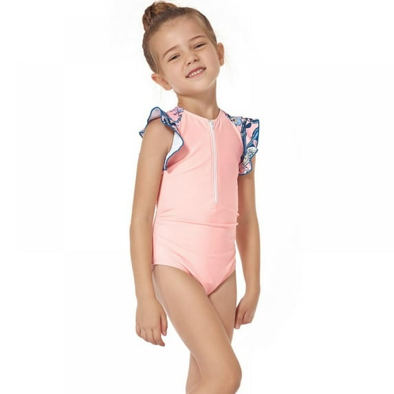 LOVEBAY Girl One Piece Bathing Suit Printed Swimsuit Girl Bikin Zip up Bathing Suit Girls Swimming Wear, Size 5-6 Years