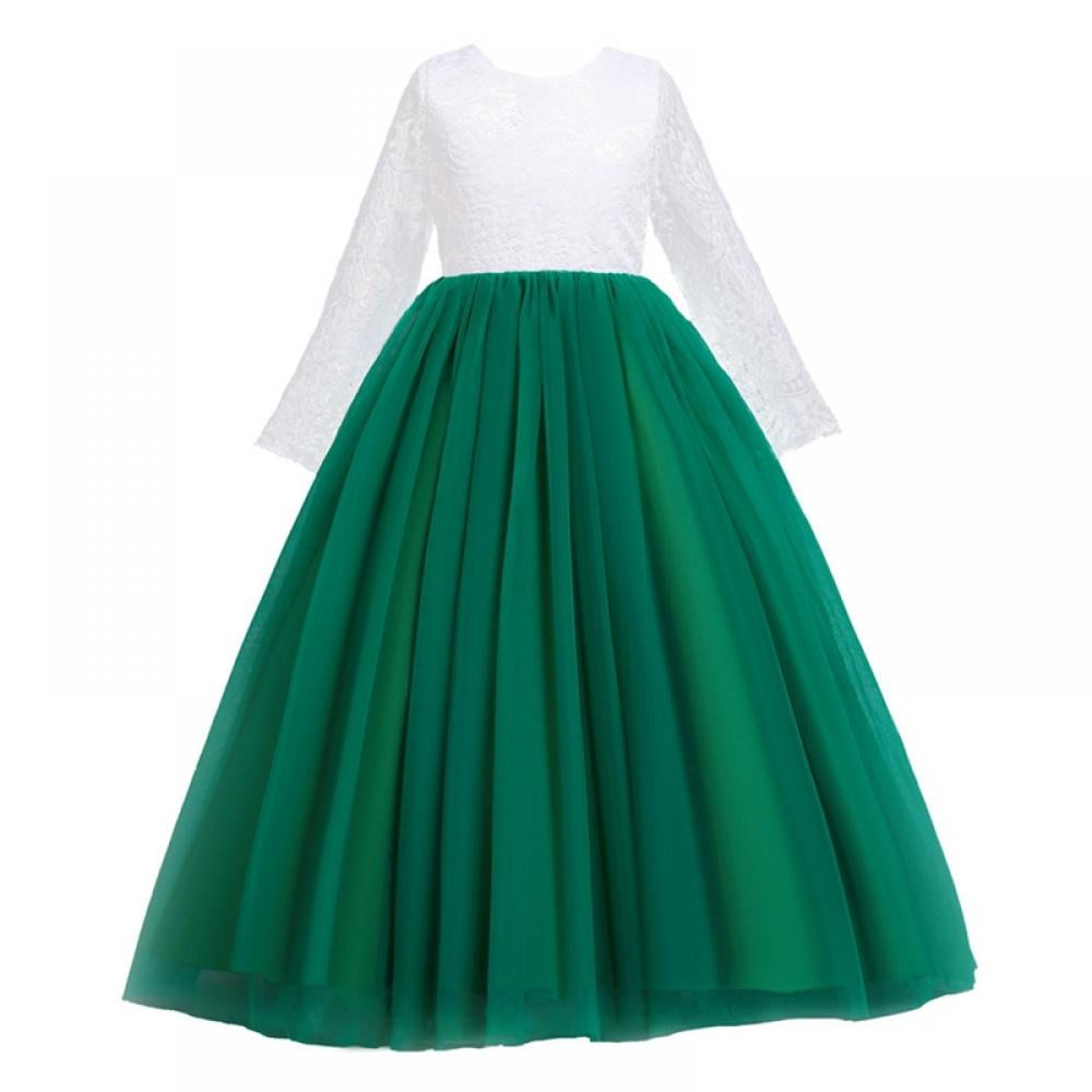 Kids Floor Length Princess Dresses Cute V Back Flower Girls Dresses Tulle Gown