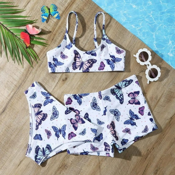 LOVEBAY Girls' Swimwear Bikini Swimsuit Sport Bathing Suit 3 Piece Swimsuit with Shorts Summer Beach Outfit ,Size 7-8 Years