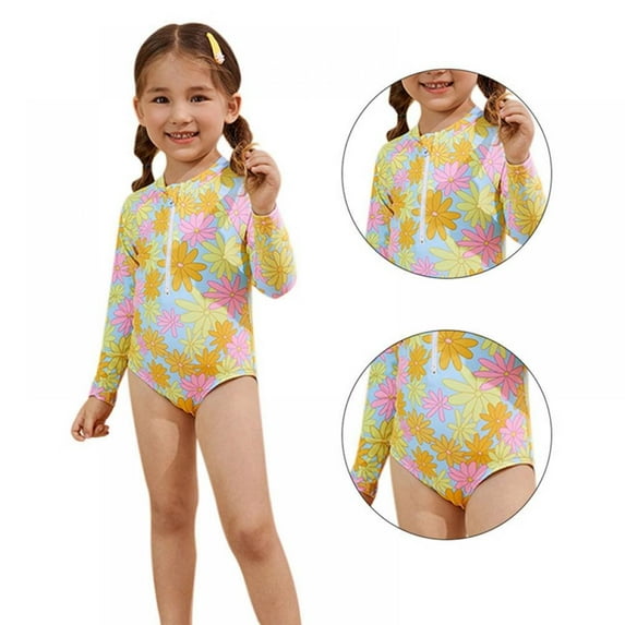 LOVEBAY Kids Girls Rashguard Swimsuit Long Sleeve Swimsuit for Girls One Piece Rash Guard Girls Bathing Suit, Size 2-3 Years