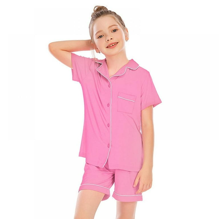 LOVEBAY Kids Pajamas Pajamas Short Sleeve Lounging Sleepwear Button Down Lounging Summer Sleepwear Pajama Set