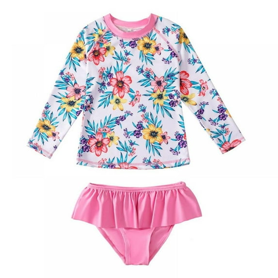 LOVEBAY Little Girls Rash Guard Sets 2-Piece Swimsuit Set Long Sleeve Bikini Sun Protection Two-Piece Swimwear ,Size 4-5 Years