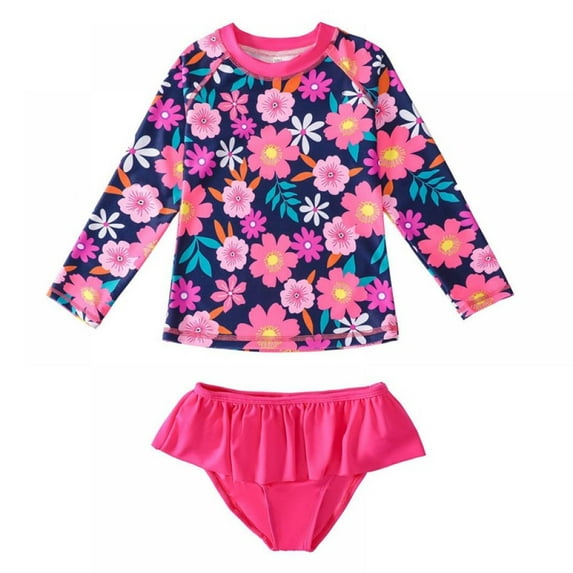 LOVEBAY Little Girls Rash Guard Sets 2-Piece Swimsuit Set Long Sleeve Bikini Sun Protection Two-Piece Swimwear ,Size 7-8 Years