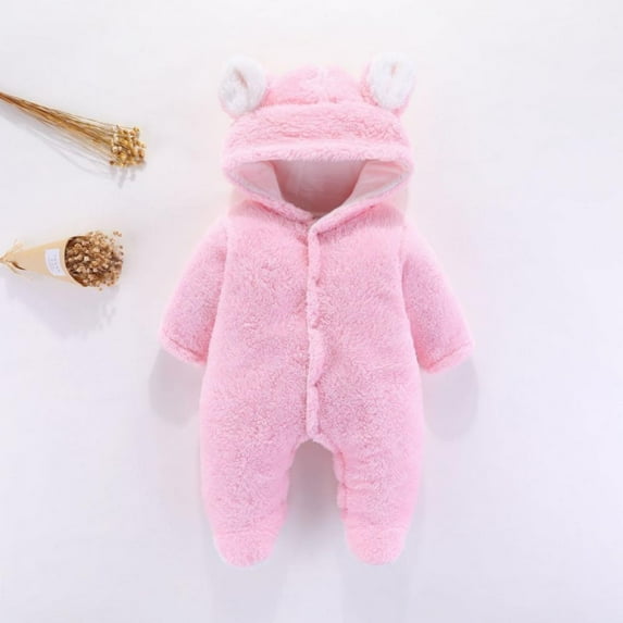 LOVEBAY Newborn Baby Winter Romper Bear Warmer Snowsuit Cotton Fleece Hooded Romper Jumpsuit for Baby Girls Boys Snowsuit Winter Outfits