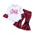 thumbnail image 1 of LOVEBAY Toddler Baby Girl Christmas Outfits Long Sleeve Letters Sweashirt Romper Bell Bottoms Pants Set Fall Winter Clothes Xmas 2PCS Winter Outfits, 1 of 8