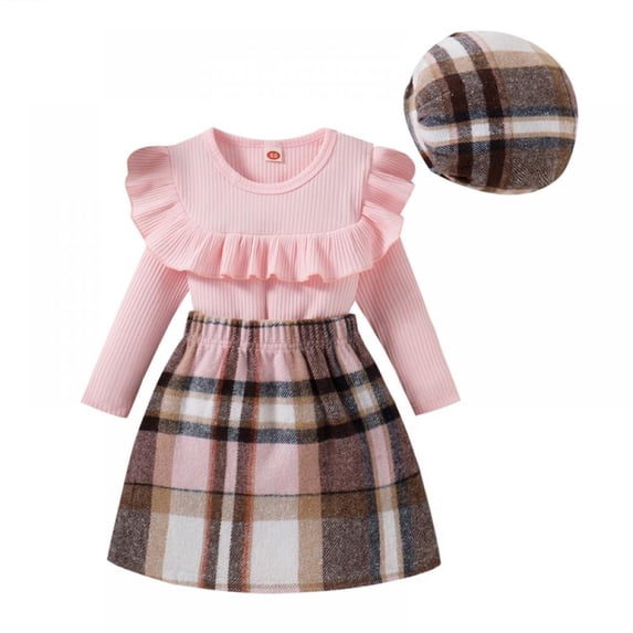 LOVEBAY Toddler Baby Girl Skirt Outfit Long Sleeve Ruffle Shirt Top Mini Skirt Set 2Pcs Kids Little Girl Clothes Fall Winter Outfit