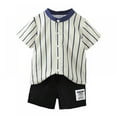 thumbnail image 1 of LOVEBAY Toddler Boy Summer Clothes Stripe Print Shirt Short Sleeve Button Down T-Shirt Tops Elastic Waistband Shorts 2PCS Boy Clothes Outfits Set, 1 of 8