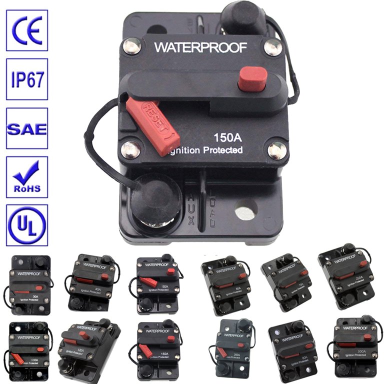 LOV Updated Waterproof Car Boat Automatic Circuit Breaker Switch Safety  Fuse Seat Holder 30-300AMP DC 12V-48V with Manual Reset Auto for System